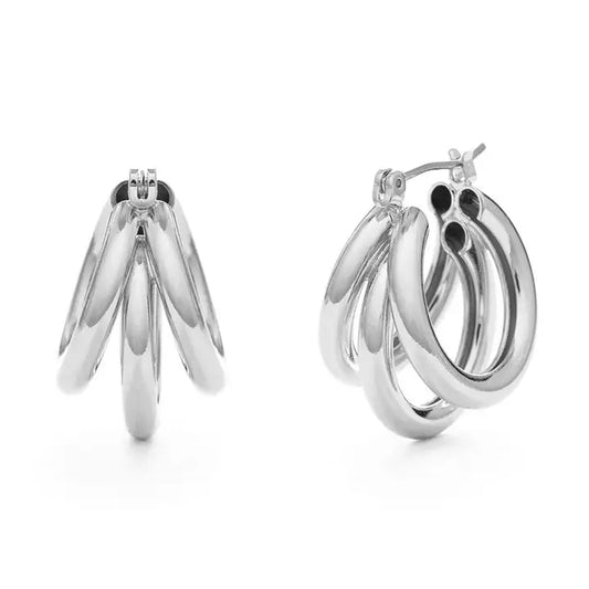 Vintage Style Triple Hoop Earrings in Silver