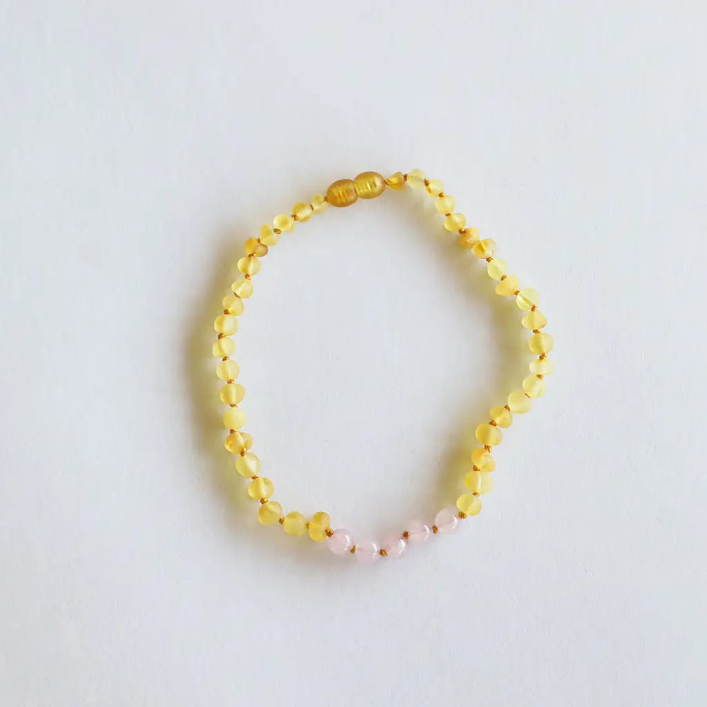 Raw Honey Amber + Rose Quartz Necklace