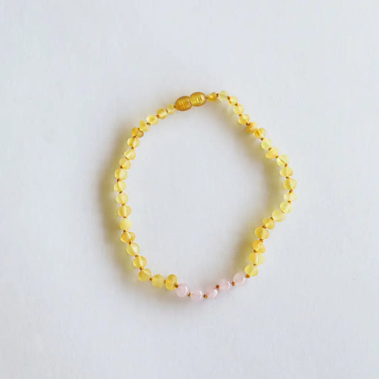 Raw Honey Amber + Rose Quartz Necklace