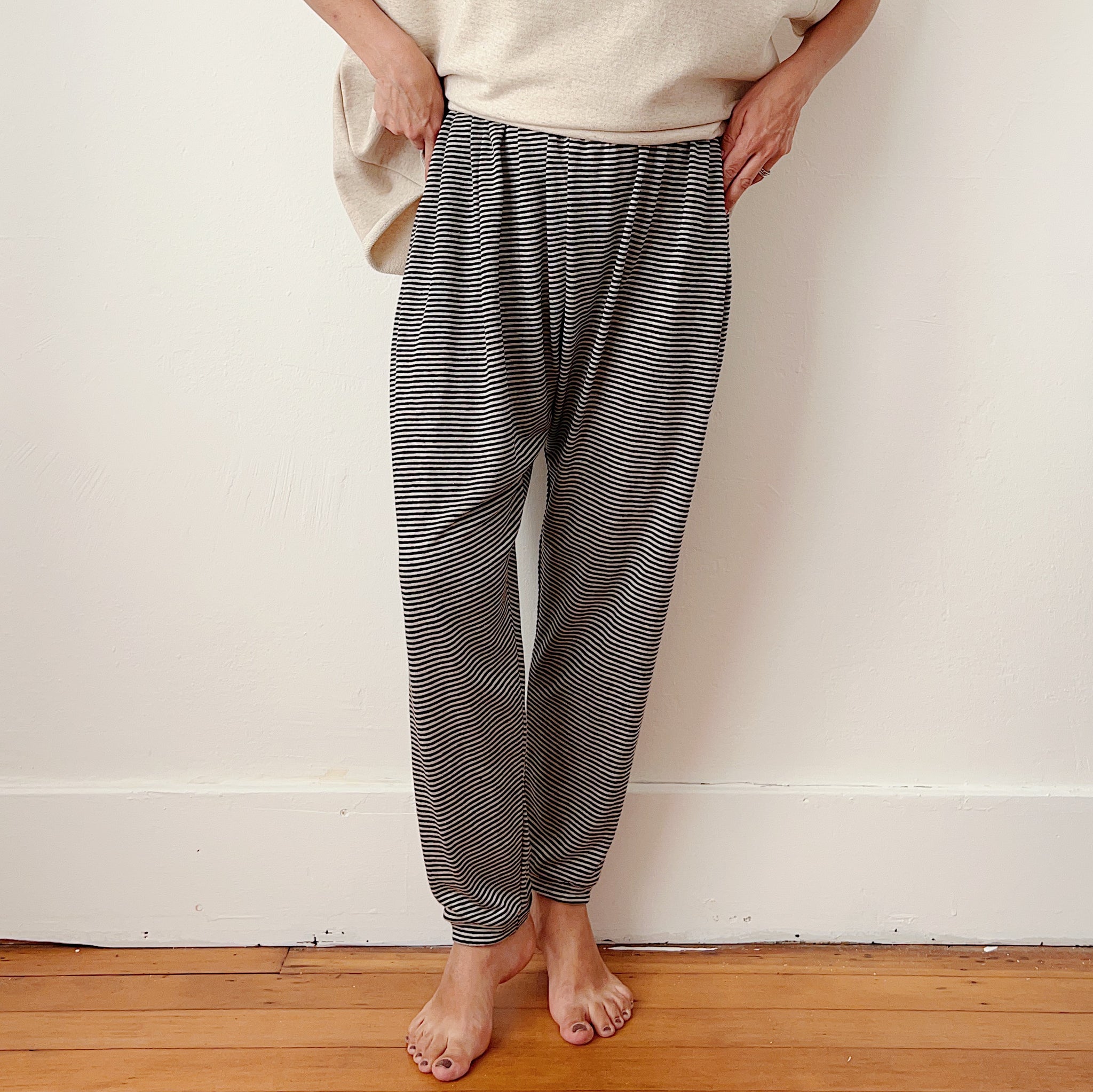 Ichi Antiquités | Striped Linen Border Pants in Natural & Black