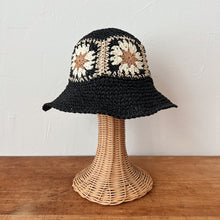 Load image into Gallery viewer, Paper Crochet Flower Hat in Black
