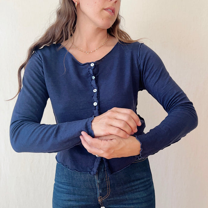 Cropped Fine Linen Blend Cardigan in Jicama main image 0