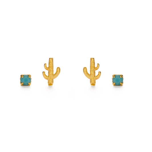 Cactus and Turquoise Stud Earrings Set