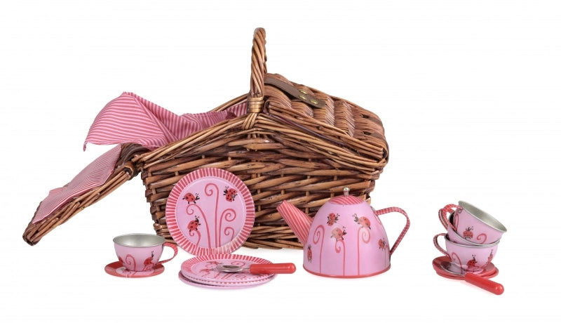 Tin Tea Set Ladybug in a Basket