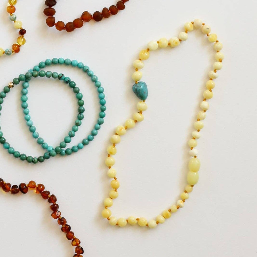 Baltic Amber and Natural Turquoise Necklace