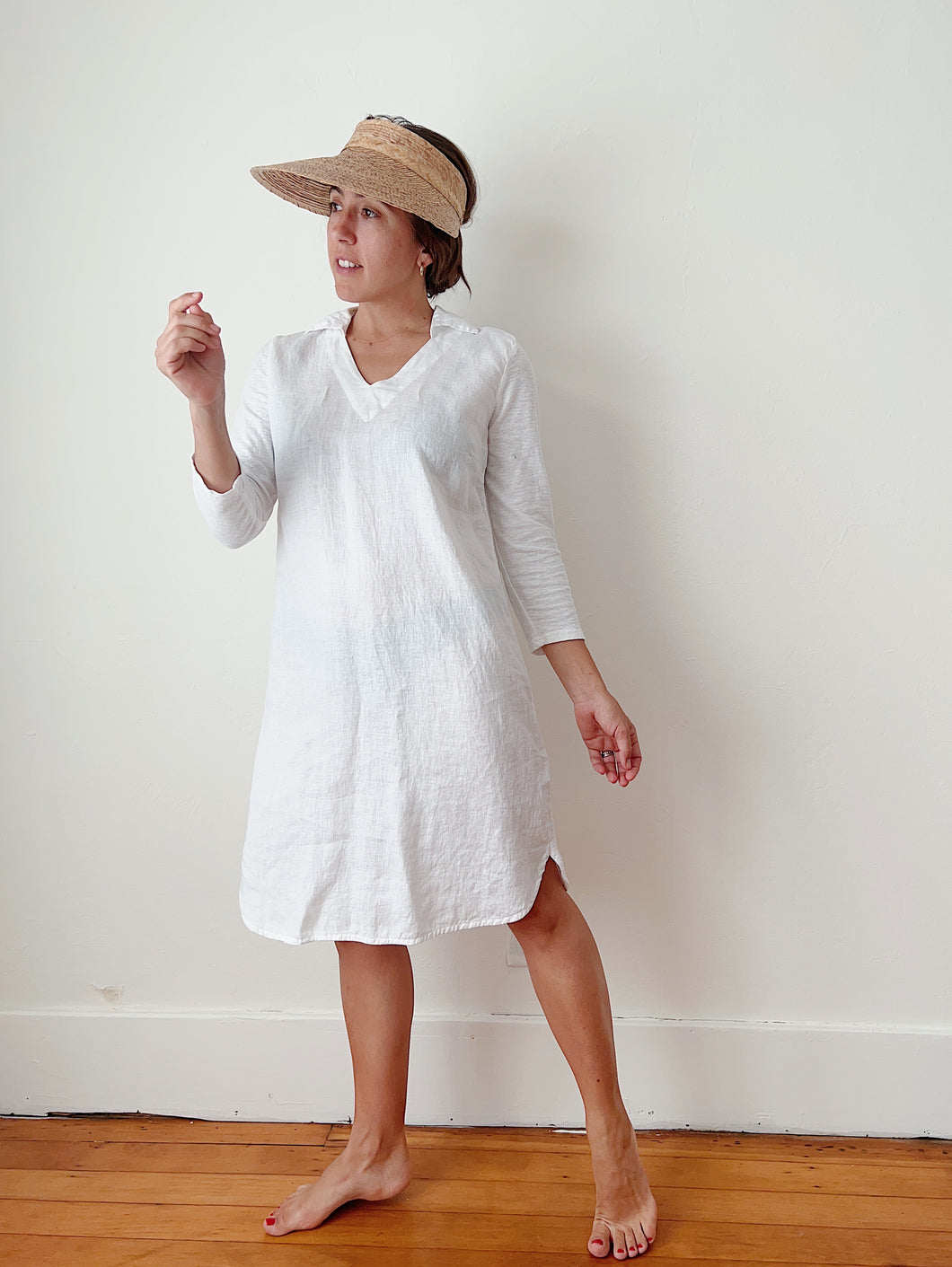 Cut Loose | Linen Combo Collar Dress in White