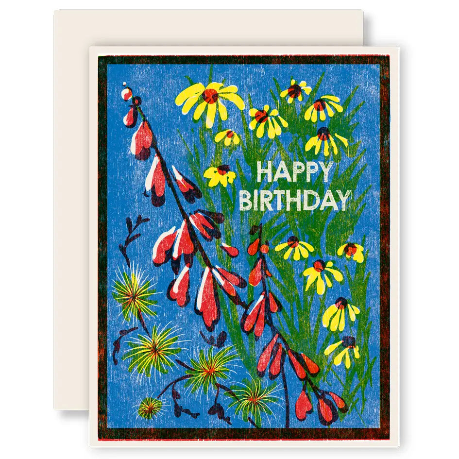 Happy Birthday Blue Sky Wildflowers Card
