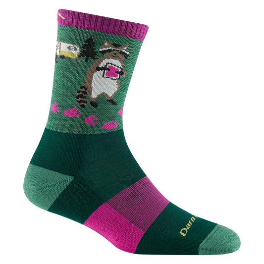 Colorful sock with raccoon design on a white background