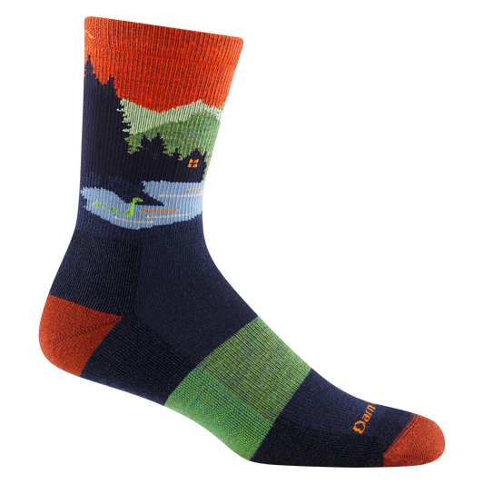 Colorful sock with nature-themed design on a white background