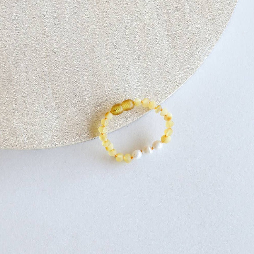 Raw Honey Amber + Pearls Bracelet
