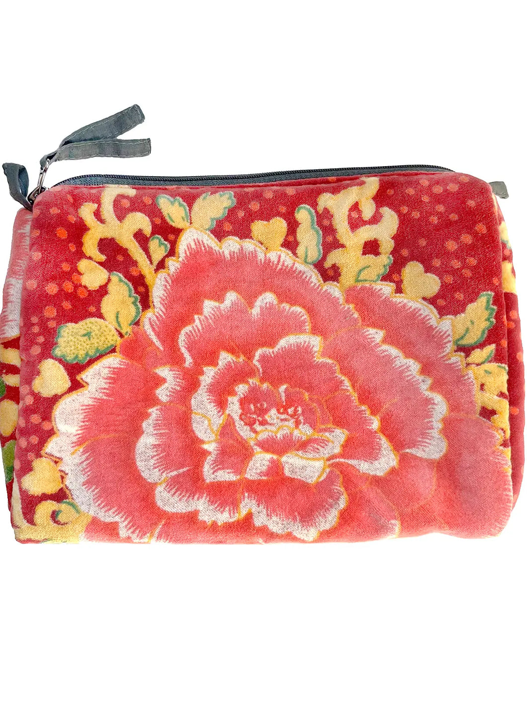 Peonies Velvet Pouch in Red