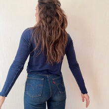 Load image into Gallery viewer, Cut Loose | Cropped Fine Linen Blend Cardigan in Nightsky

