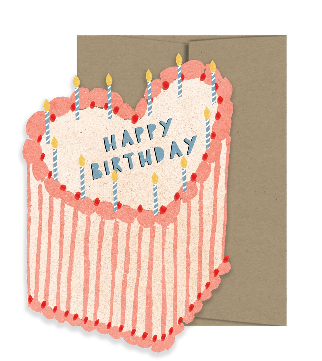Happy Birthday Heart Cake Die Cut Mini Card