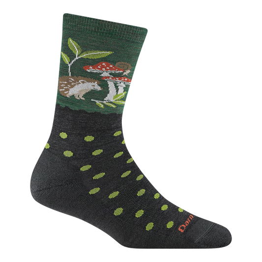 Sock with hedgehog and mushroom design on a white background