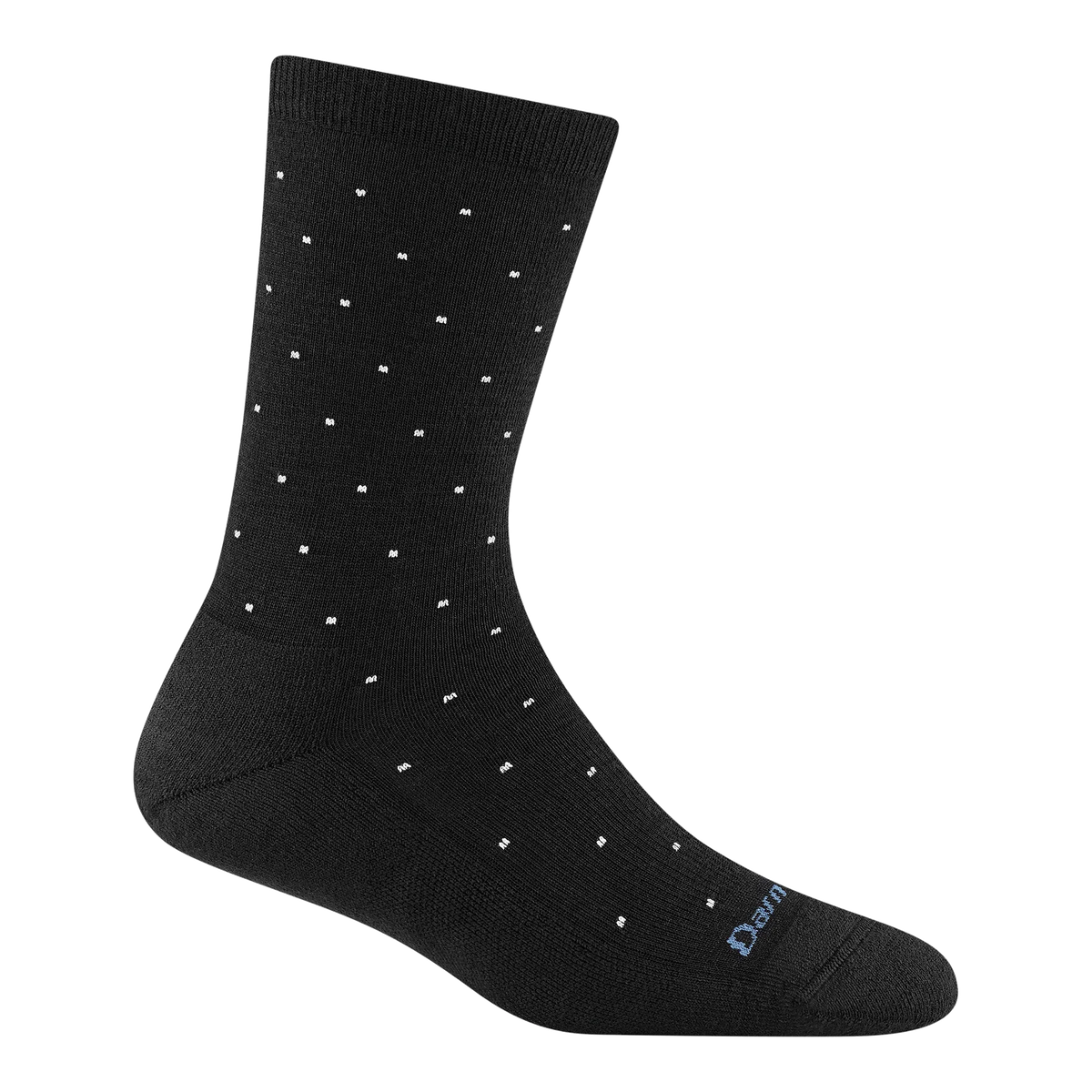 Black sock with white dot pattern on a white background