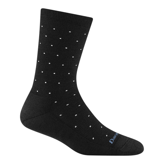 Black sock with white dot pattern on a white background