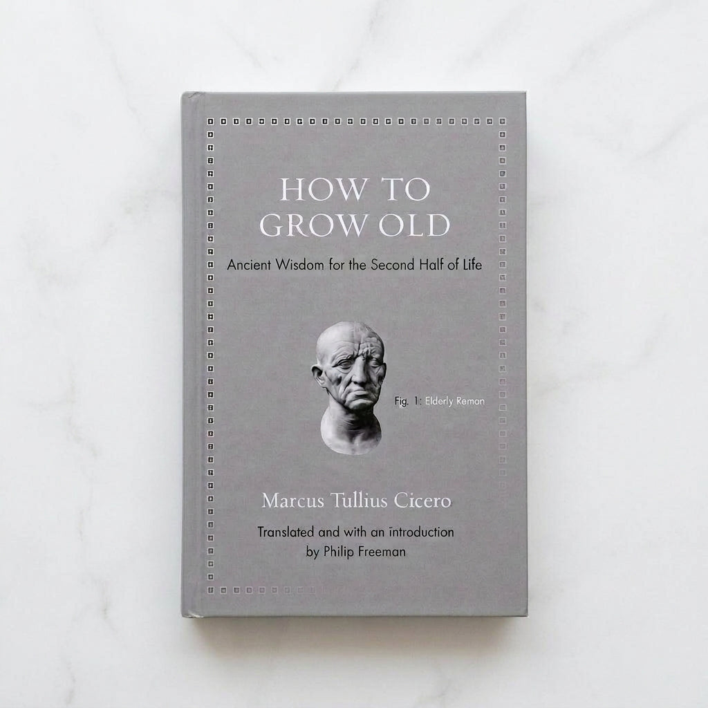Gray cover of How to Grow Old by Marcus Tullius Cicero, translated by Philip Freeman, featuring a sculpted bust of an elderly Roman.
