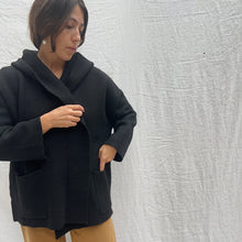Load image into Gallery viewer, Hooded Open Lapel Coat in Black
