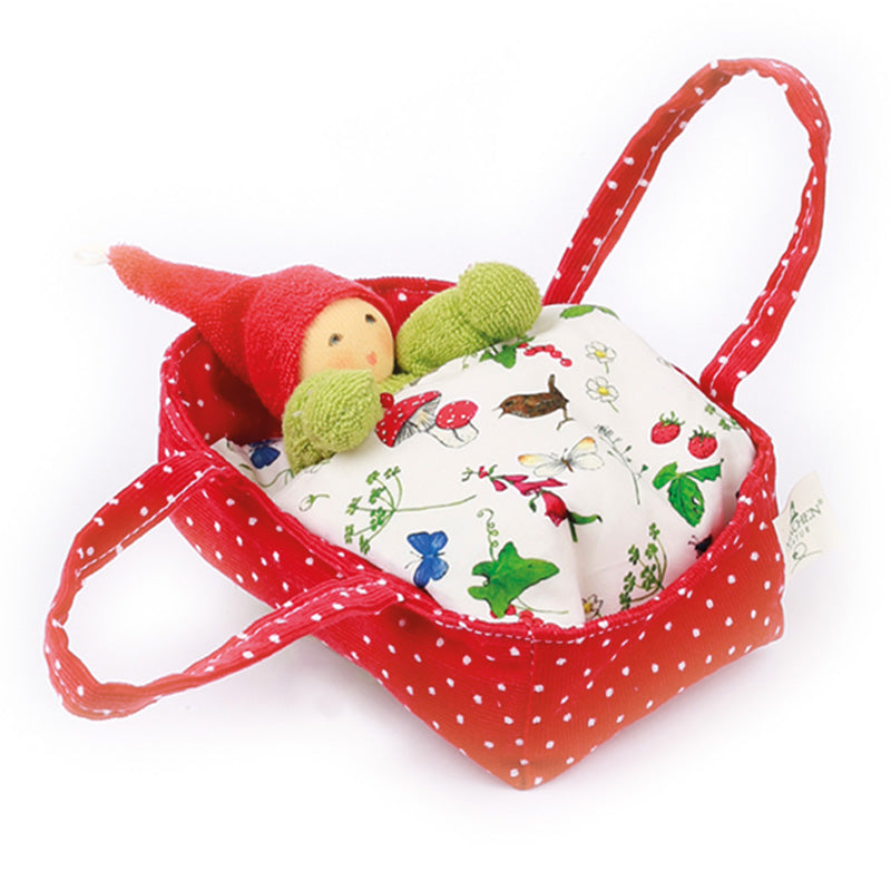 Organic Cotton Waldorf Baby Doll in Red Flower Bed