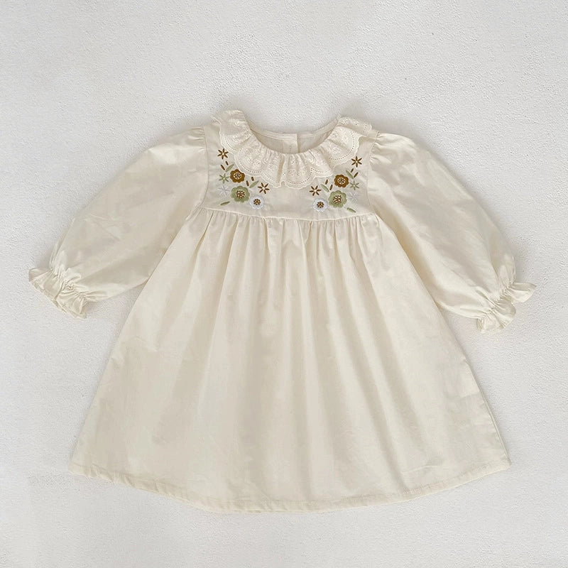 Embroidered Long Sleeve Dress in Cream