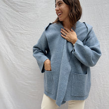 Load image into Gallery viewer, Hooded Open Lapel Coat in Denim Blue

