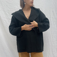 Load image into Gallery viewer, Hooded Open Lapel Coat in Black
