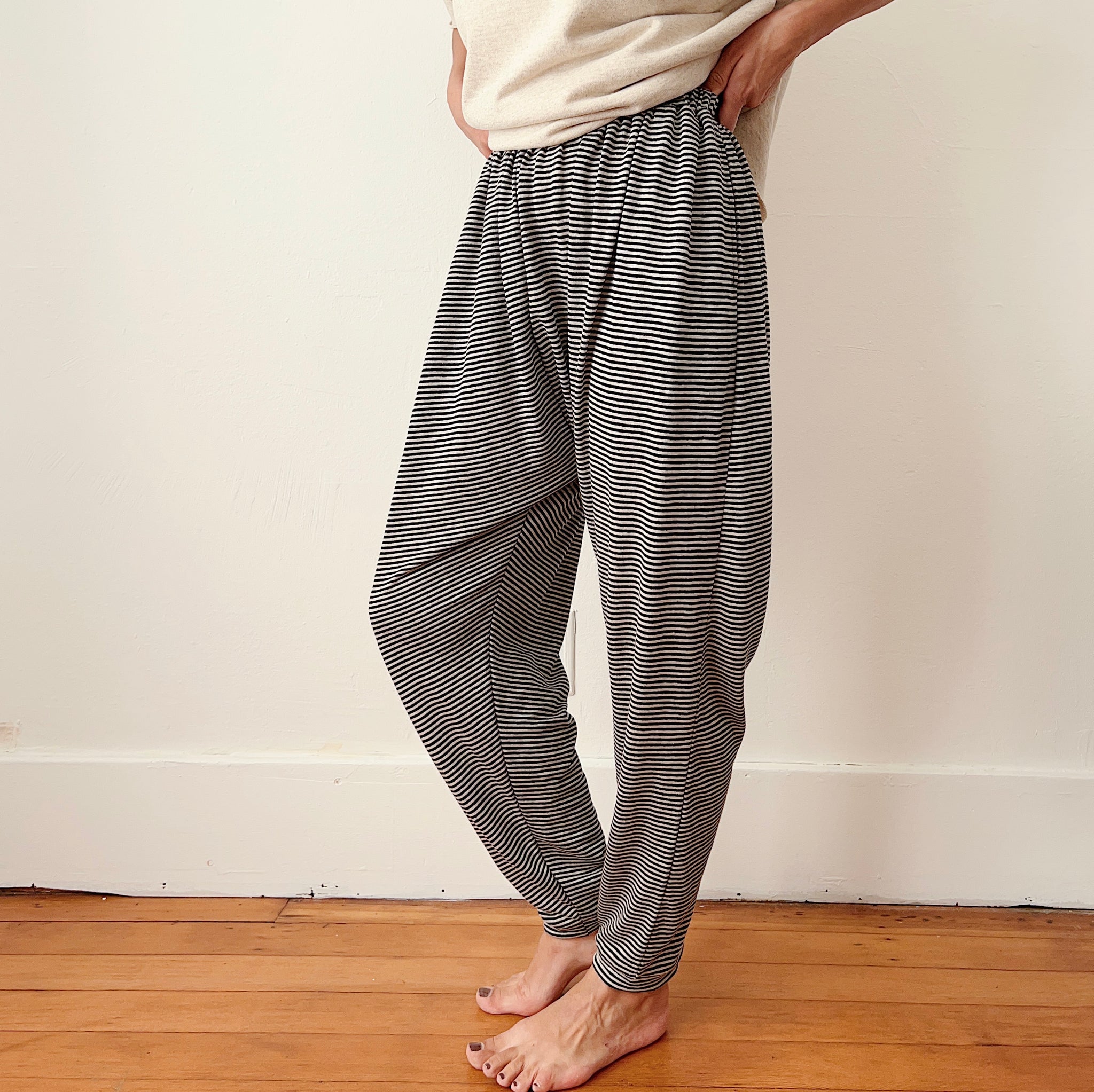 Ichi Antiquités | Striped Linen Border Pants in Natural & Black