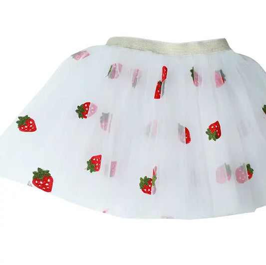 Embroidered Strawberry Tutu in White