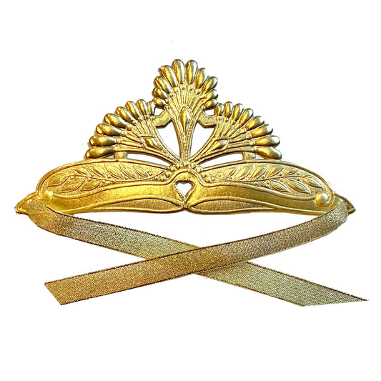 Olde World Gold Embossed Tiara with Ribbon
