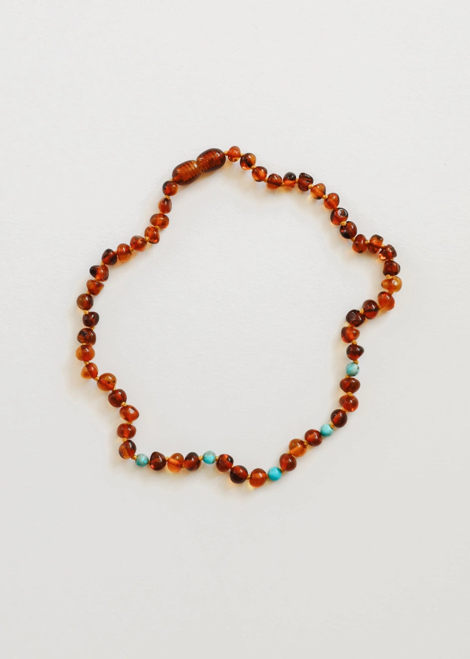 Cognac Baltic Amber and Natural Turquoise Baby Teething Necklace
