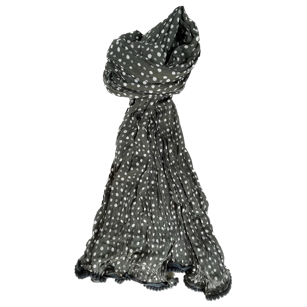 Little Journeys | Polka Dots Crinkled Cotton Scarf in Charcoal