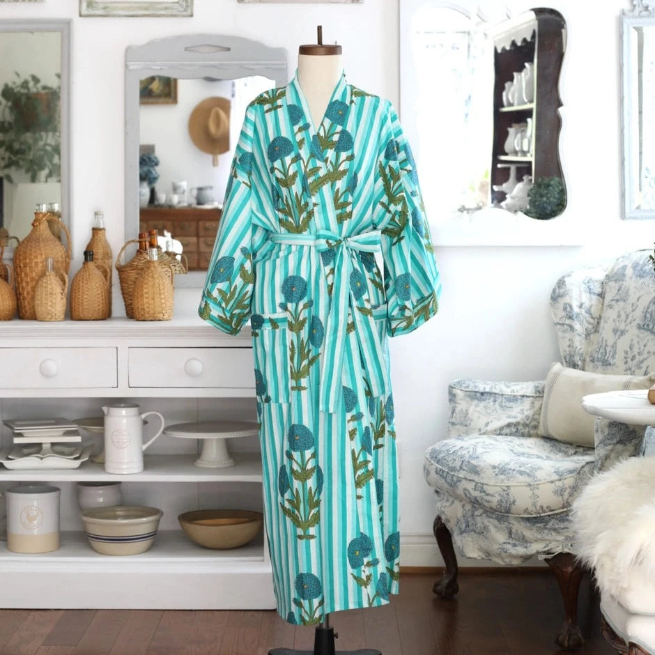 Pacific & Rose | Poppy Stripe Robe in Teal