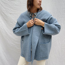 Load image into Gallery viewer, Hooded Open Lapel Coat in Denim Blue
