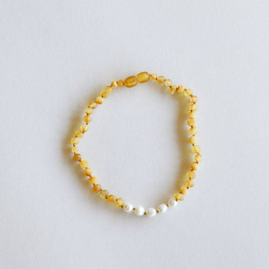 Raw Honey Amber + Pearl Necklace