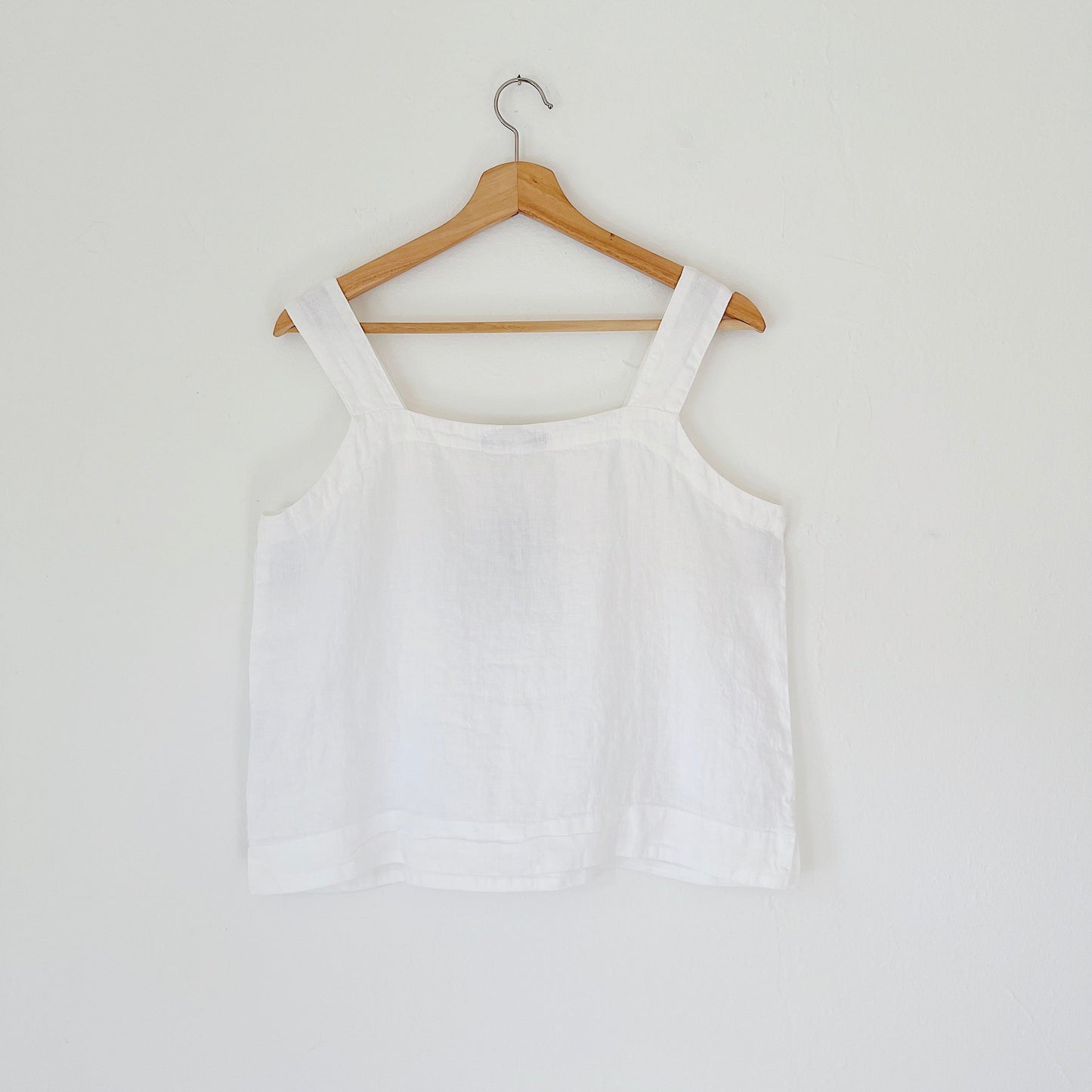 Square Neck Linen Tank in White