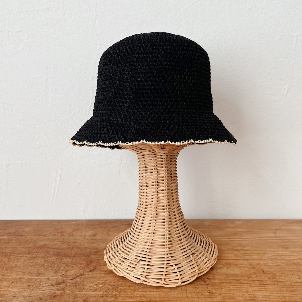 Knit Paper Bucket Hat in Black