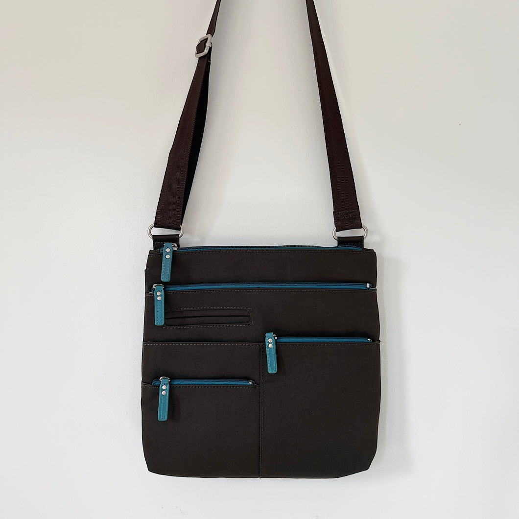 Highway | Nico Multi-Pocket Cross Body Shoulder Bag in Chocolate x Azure | Small