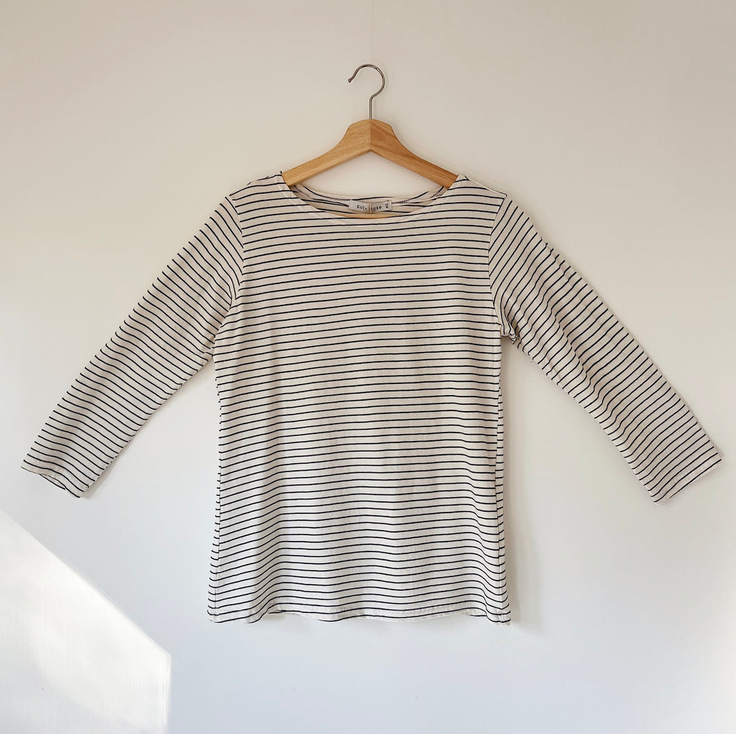 Cut Loose | 3/4 Sleeve Boatneck Tee Shirt in Thin Laundered Stripe