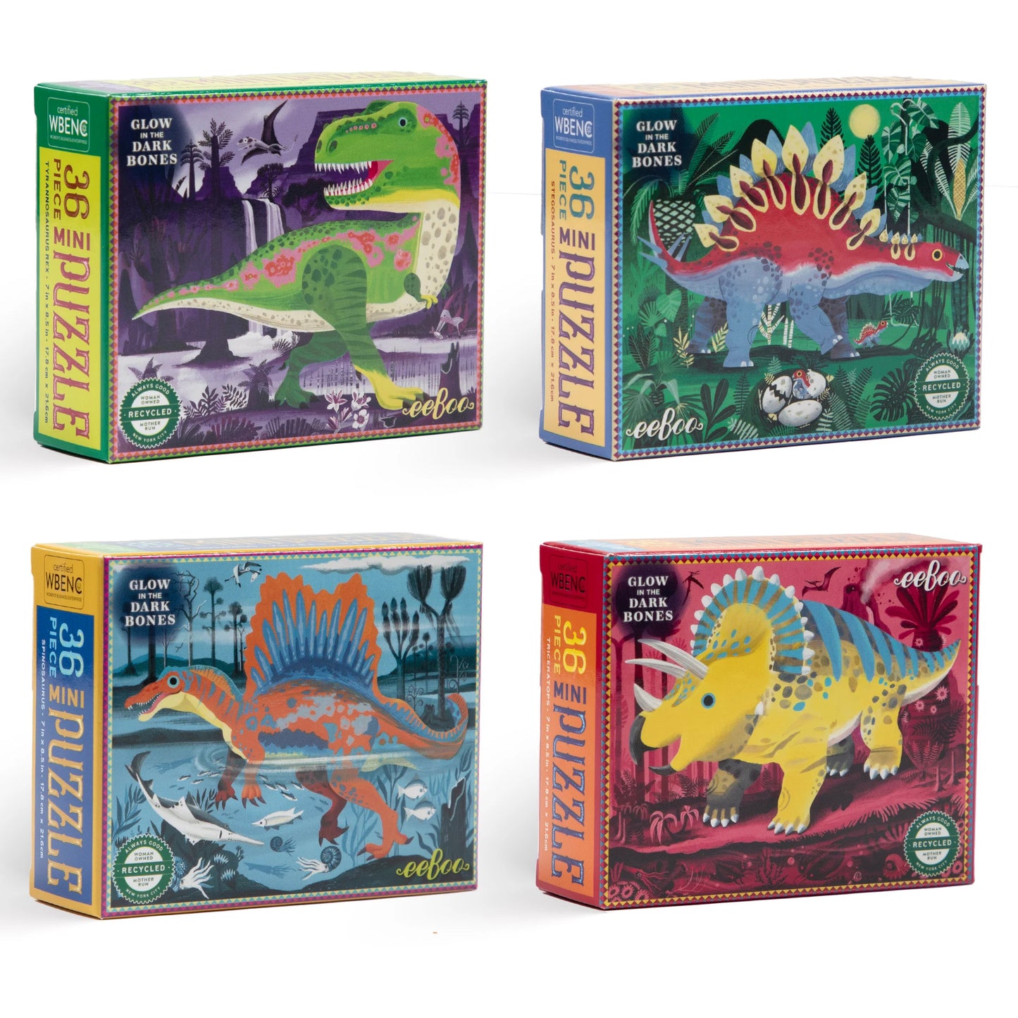 Eeboo | Mini Glow in the Dark Dinosaur 36 Piece Puzzles