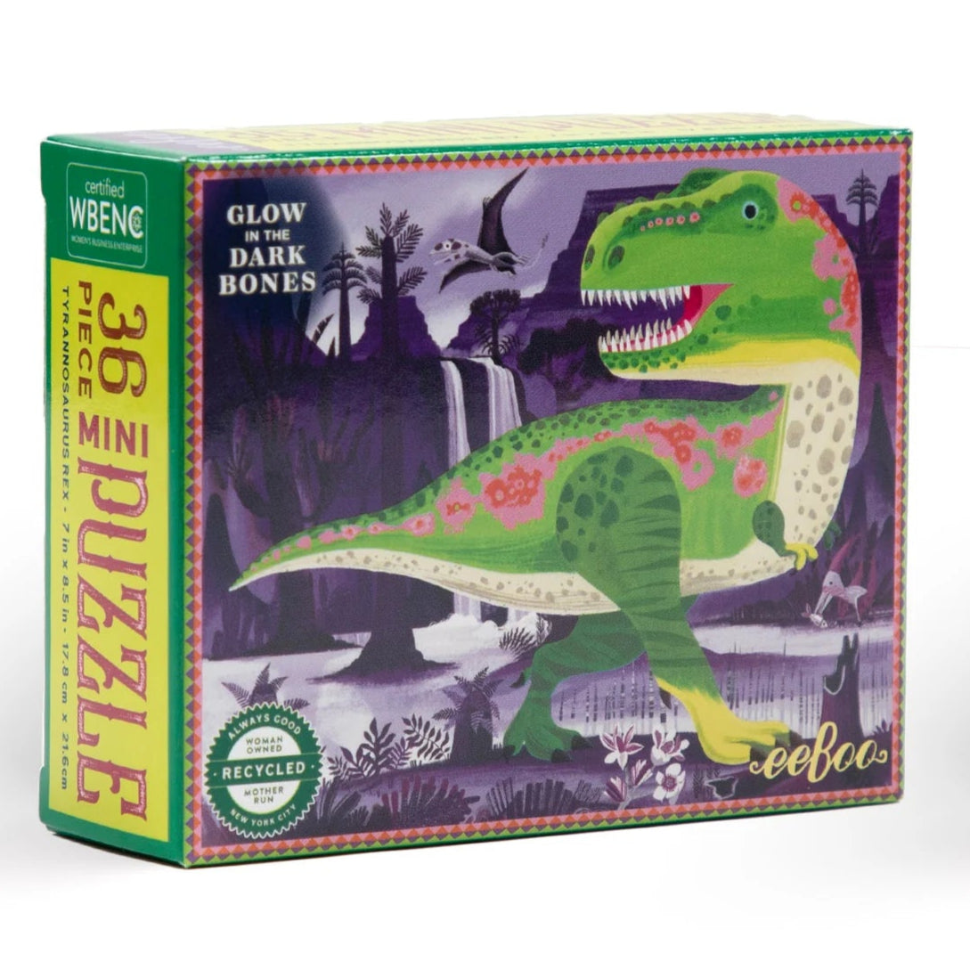 Eeboo | Mini Glow in the Dark Dinosaur 36 Piece Puzzles