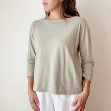 Load image into Gallery viewer, Cut Loose | 3/4 Sleeve Boatneck Linen Blend Top in Rye Stripe
