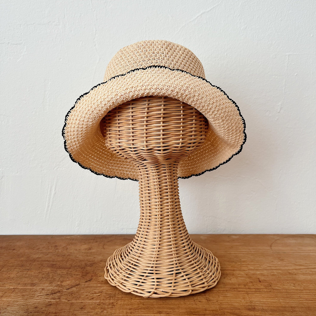 Knit Paper Bucket Hat in Beige