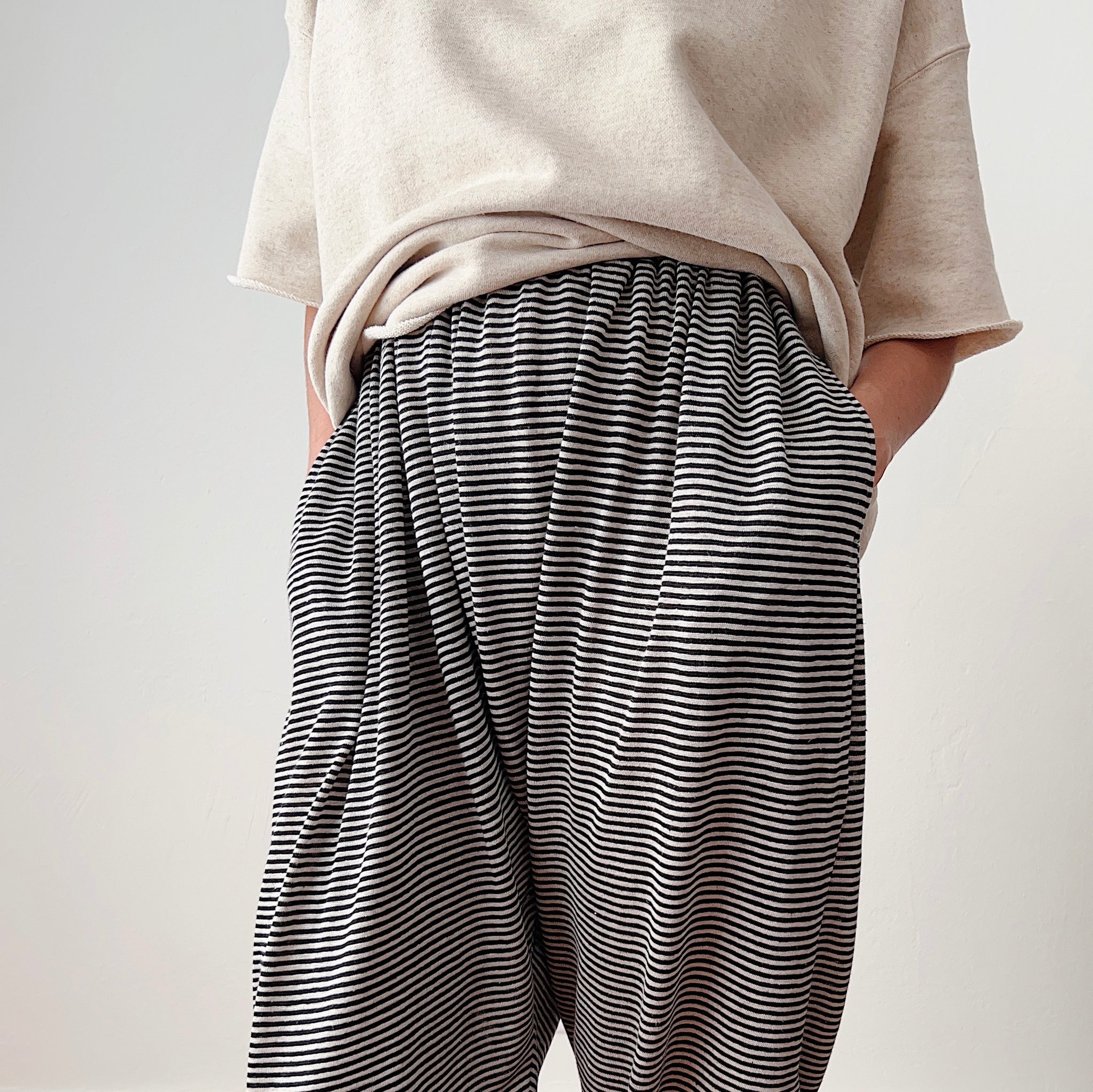 Ichi Antiquités | Striped Linen Border Pants in Natural & Black