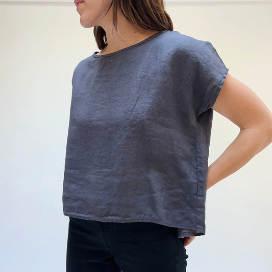High Low Linen Tee in Anthracite