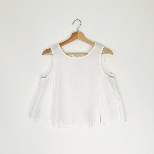 Button Back Tank in White