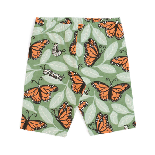 Bike Shorts in Dark Green Monarchs