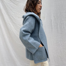 Load image into Gallery viewer, Hooded Open Lapel Coat in Denim Blue
