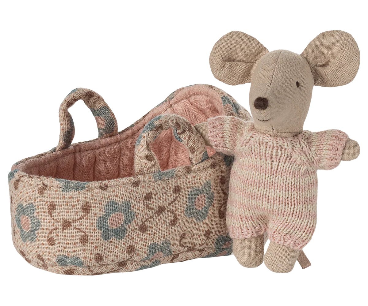 Maileg | Baby Mouse in Carry Cot, Rose