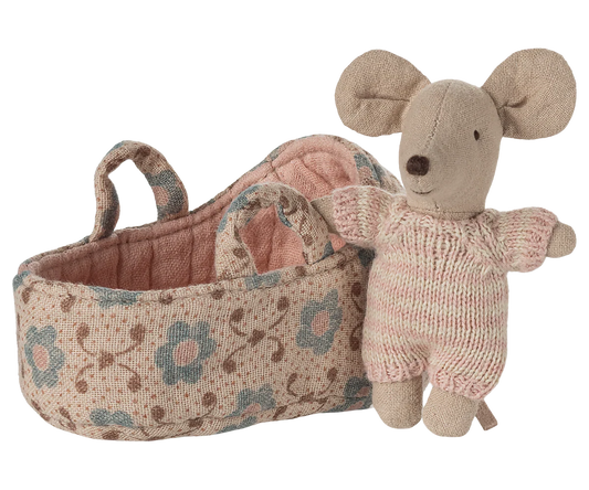 Maileg | Baby Mouse in Carry Cot, Rose