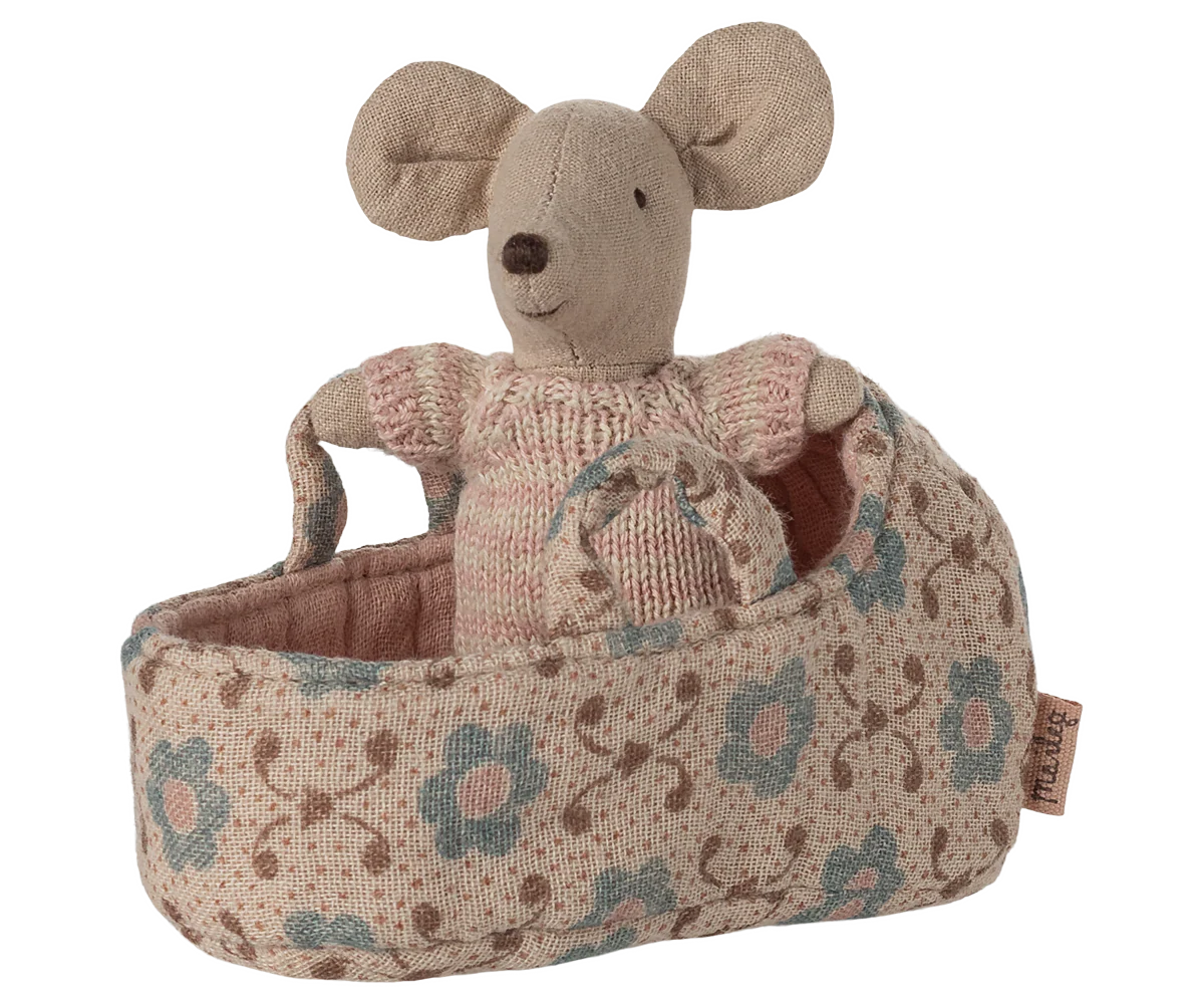 Maileg | Baby Mouse in Carry Cot, Rose
